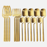 16pcs Rainbow Dinnerware Set Spoon Fork Knife Table Decor Cutlery Sets Kitchen Matte Gold tableware Set Desserts Soup Coffee Use-Letifly Lights and Decor