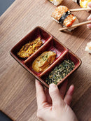 Kinglang Creative Ceramic Japanese Three Grid Saucer Restaurant Sushi Sauce Dish Barbecue Saucer Rectangular Dipping Dish-Letifly Lights and Decor
