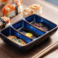 Kinglang Creative Ceramic Japanese Three Grid Saucer Restaurant Sushi Sauce Dish Barbecue Saucer Rectangular Dipping Dish-Letifly Lights and Decor