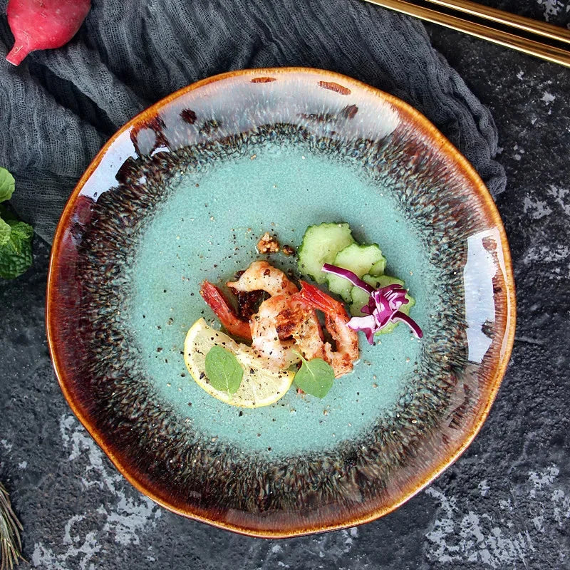 8 inch European ceramic dish creative Western steak dish pasta home salad dish plate kiln transmutation glaze china plates-Letifly Lights and Decor