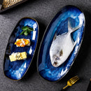  Japanese Kiln Glazed Blue Long Plate Household Steamed Fish Plate Large Dish Color Creative Sushi Plate-Letifly Lights and Decor