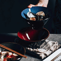 Ceramic Bowl Red Glazed 6 Inch Ramen Rice Udon Soup Tableware Minimalist Reactive Finish