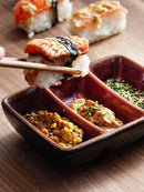 Kinglang Creative Ceramic Japanese Three Grid Saucer Restaurant Sushi Sauce Dish Barbecue Saucer Rectangular Dipping Dish-Letifly Lights and Decor