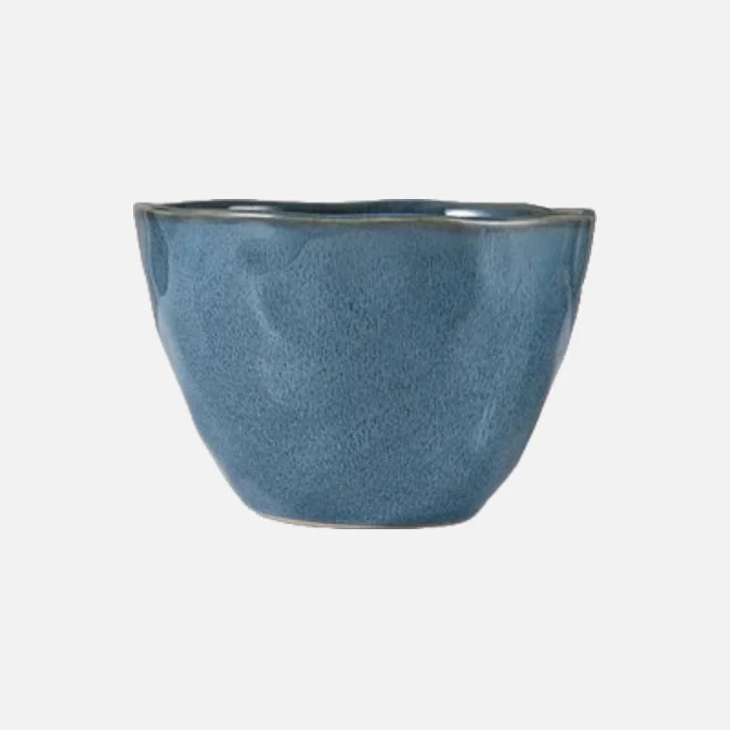 Ceramic Bowl Irregular Shape Blue Glaze Handmade Soup Salad Noodle Fruit Tableware