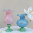 Pastel Pedestal Glass Vase Ruffle Top Romantic Fluted Home Decor Flower Arrangement Accent
