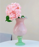Pastel Pedestal Glass Vase Ruffle Top Romantic Fluted Home Decor Flower Arrangement Accent