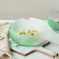 Frosted gradient dessert bowl textured glass bowl with petal edges for dessert