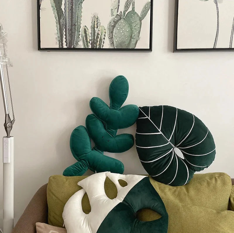 Leaf pillow plush green tropical decorative cozy sofa cushion