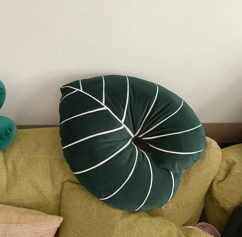 Leaf pillow plush green tropical decorative cozy sofa cushion