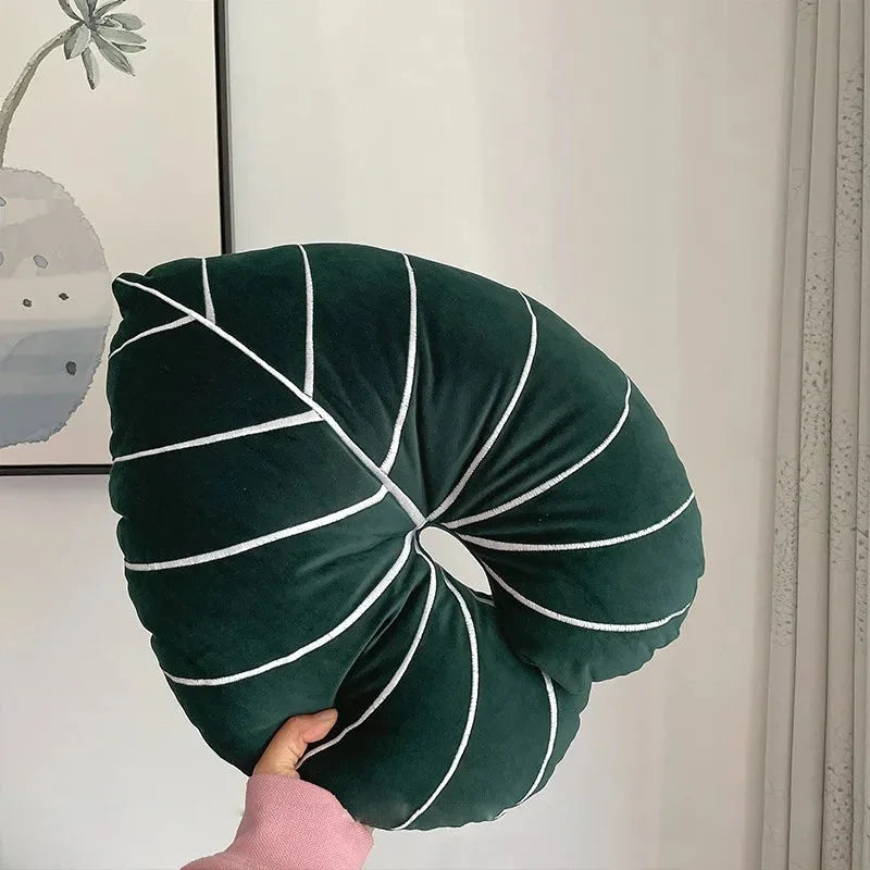 Leaf pillow plush green tropical decorative cozy sofa cushion