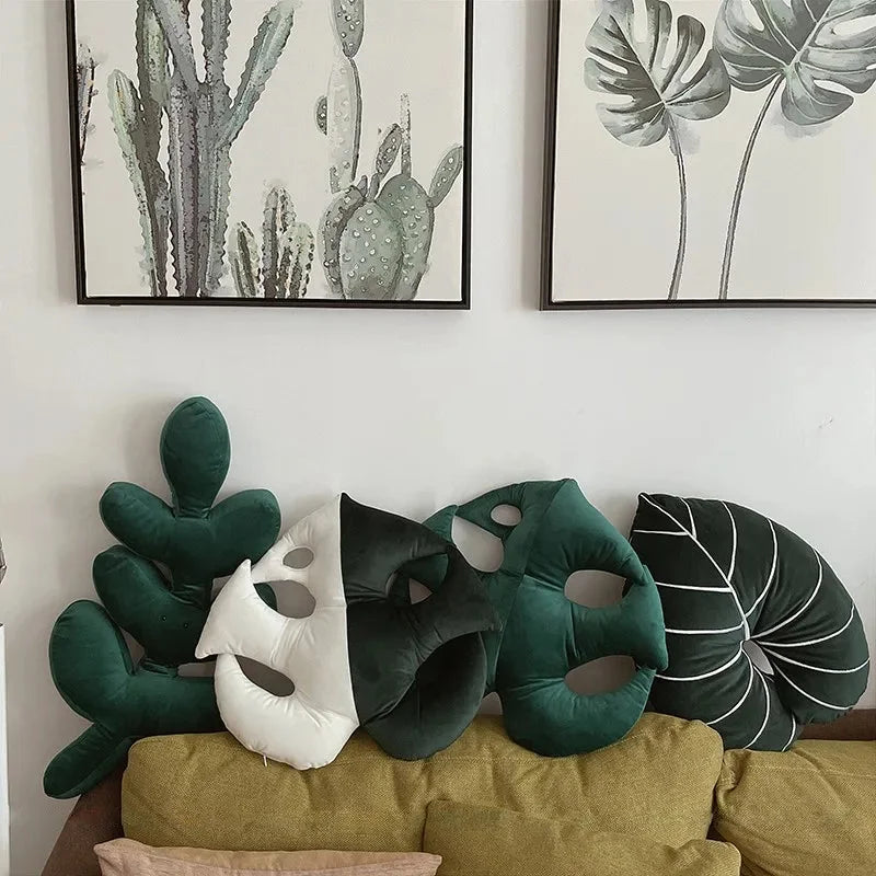 Leaf pillow plush green tropical decorative cozy sofa cushion