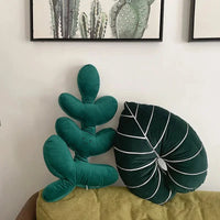 Leaf pillow plush green tropical decorative cozy sofa cushion