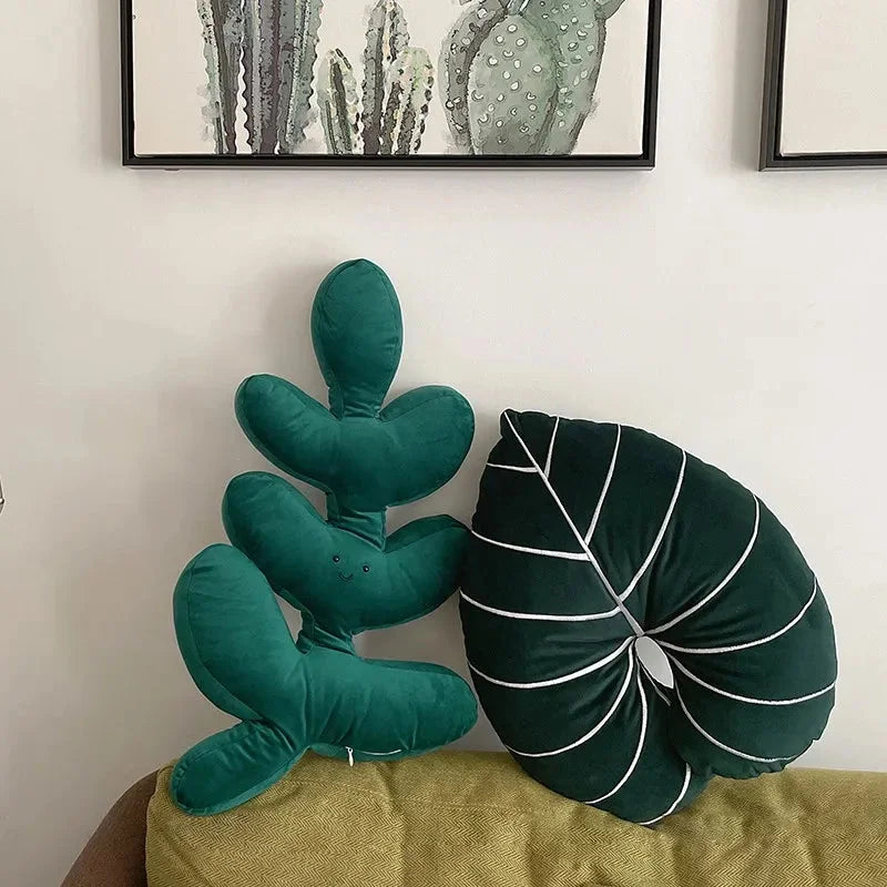 Leaf pillow plush green tropical decorative cozy sofa cushion