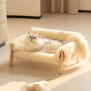 Sofa Wooden Cat Bed Elevated wooden pet bed checkered fabric cozy modern stylish