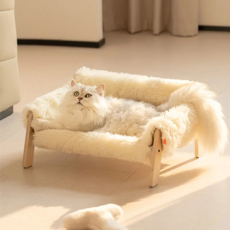 Sofa Wooden Cat Bed Elevated wooden pet bed checkered fabric cozy modern stylish