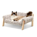 Elevated wooden pet bed checkered fabric cozy modern stylish