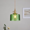 Round Green Glass Brass Pendant Lamp