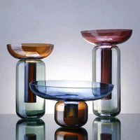 Modern Minimal Vessel Glass Vase with detachable top gradient finish resistant glass three sizes Dia 25cm 18cm 16cm
