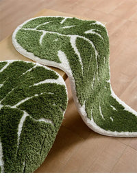 plush monstera bathroom rug anti skid bath mat leaf print