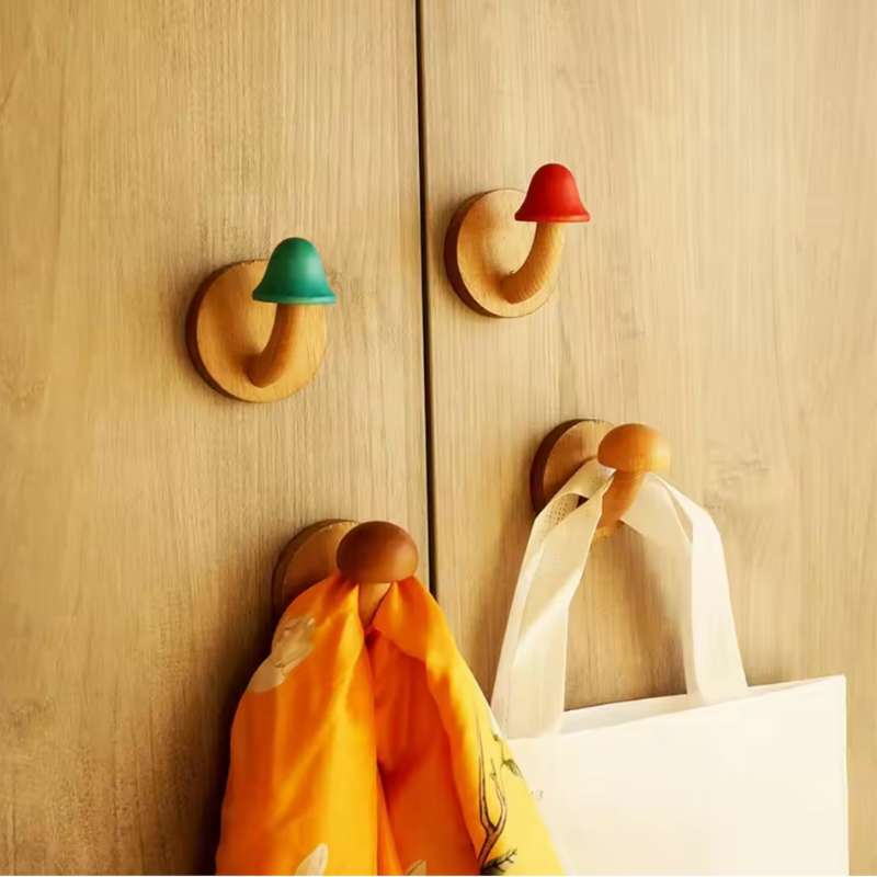 colorful wooden mushroom wall hooks for kids room nursery entryway towel bag coat hanging set with screws