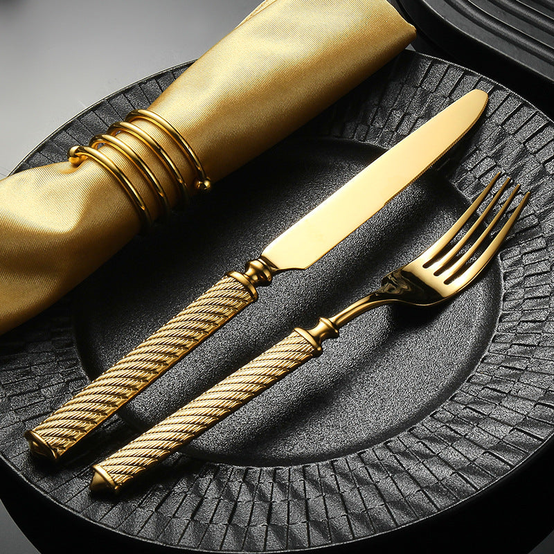Roman Rope 304 Stainless Steel Cutlery Set Hotel Western-Style Cutlery High-End Heavy Feel Steak Knife-Letifly Lights and Decor