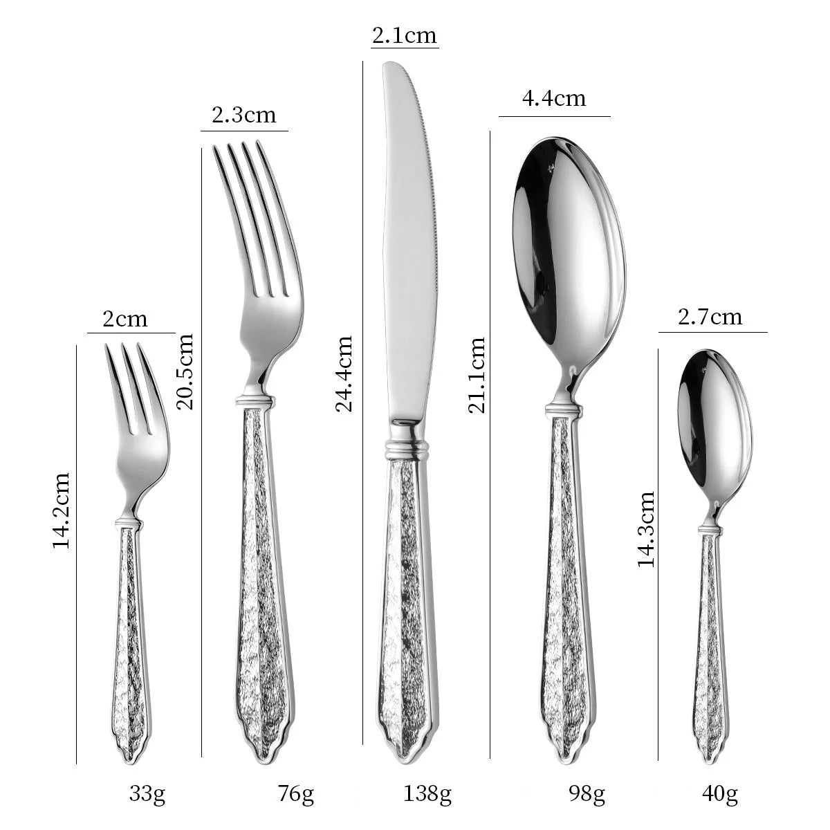 High-End European-Style 304 Forged Hotel Stainless Steel Cutlery Knife, Fork, Spoon, Western Cutlery Steak Knife, Fork, Coffee Spoon, Fork-Letifly Lights and Decor