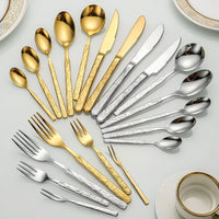 304 Rock Pattern Stainless Steel Western Tableware Golden Steak Knife, Fork, Spoon, Dessert Fork, Coffee Spoon, Hotel Restaurant Set-Letifly Lights and Decor