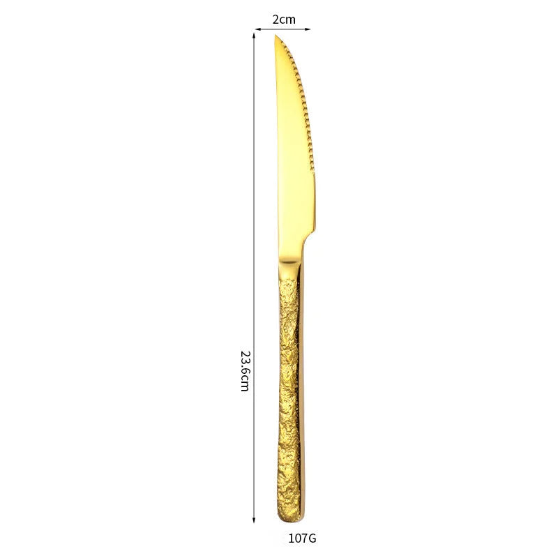 304 Rock Pattern Stainless Steel Western Tableware Golden Steak Knife, Fork, Spoon, Dessert Fork, Coffee Spoon, Hotel Restaurant Set-Letifly Lights and Decor