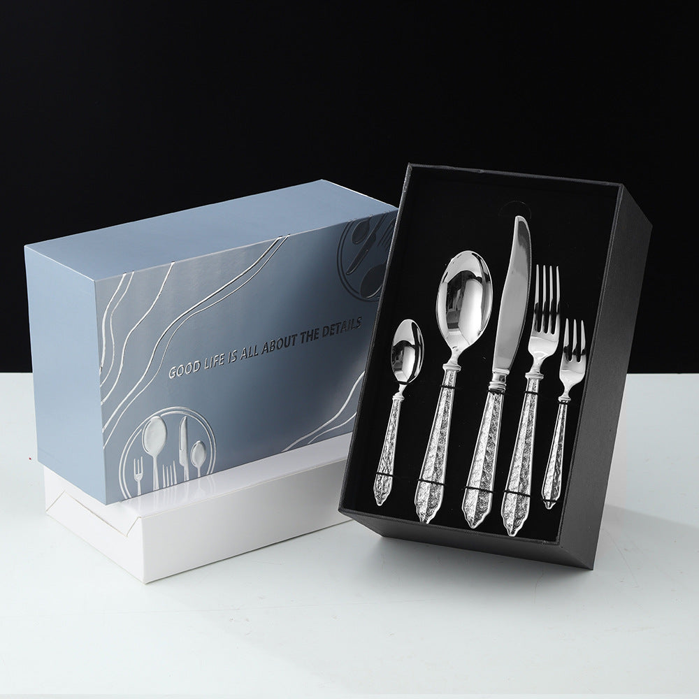 High-End European-Style 304 Forged Hotel Stainless Steel Cutlery Knife, Fork, Spoon, Western Cutlery Steak Knife, Fork, Coffee Spoon, Fork-Letifly Lights and Decor