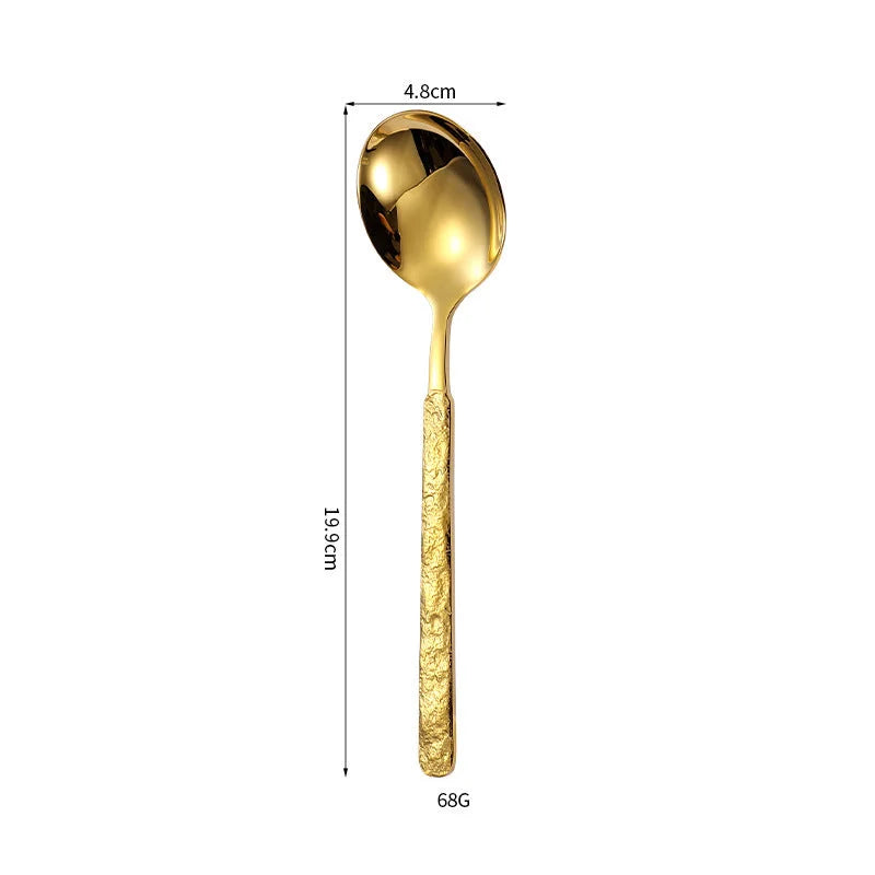 304 Rock Pattern Stainless Steel Western Tableware Golden Steak Knife, Fork, Spoon, Dessert Fork, Coffee Spoon, Hotel Restaurant Set-Letifly Lights and Decor