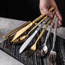 304 Rock Pattern Stainless Steel Western Tableware Golden Steak Knife, Fork, Spoon, Dessert Fork, Coffee Spoon, Hotel Restaurant Set-Letifly Lights and Decor