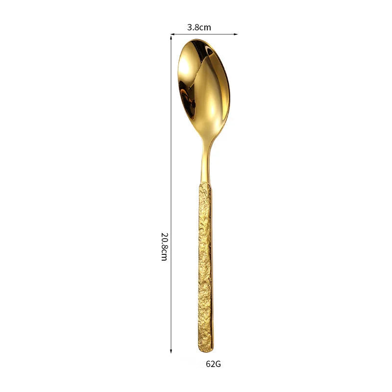 304 Rock Pattern Stainless Steel Western Tableware Golden Steak Knife, Fork, Spoon, Dessert Fork, Coffee Spoon, Hotel Restaurant Set-Letifly Lights and Decor