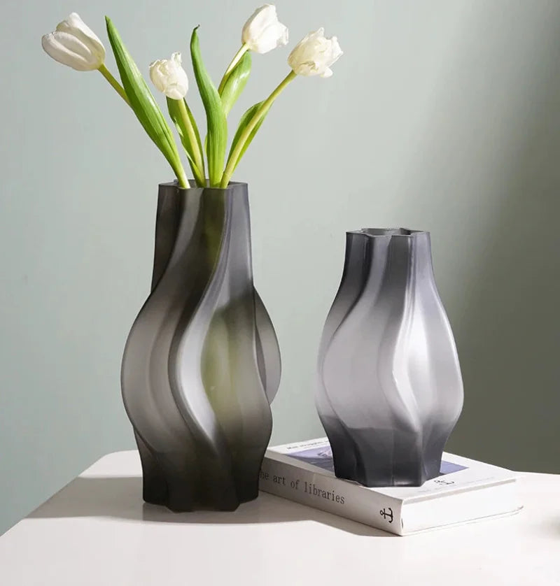 Luxury Nordic Minimalist Style Frosting Glass Vase Classic Home Living Room Decoration Stand For Flowers Decorative Vases Modern-Letifly Lights and Decor