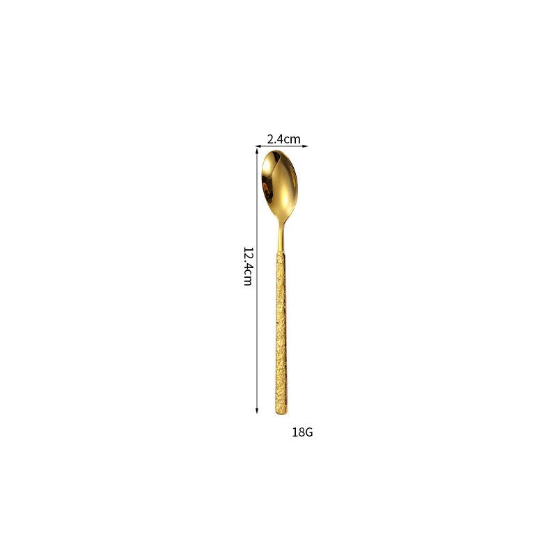 304 Rock Pattern Stainless Steel Western Tableware Golden Steak Knife, Fork, Spoon, Dessert Fork, Coffee Spoon, Hotel Restaurant Set-Letifly Lights and Decor