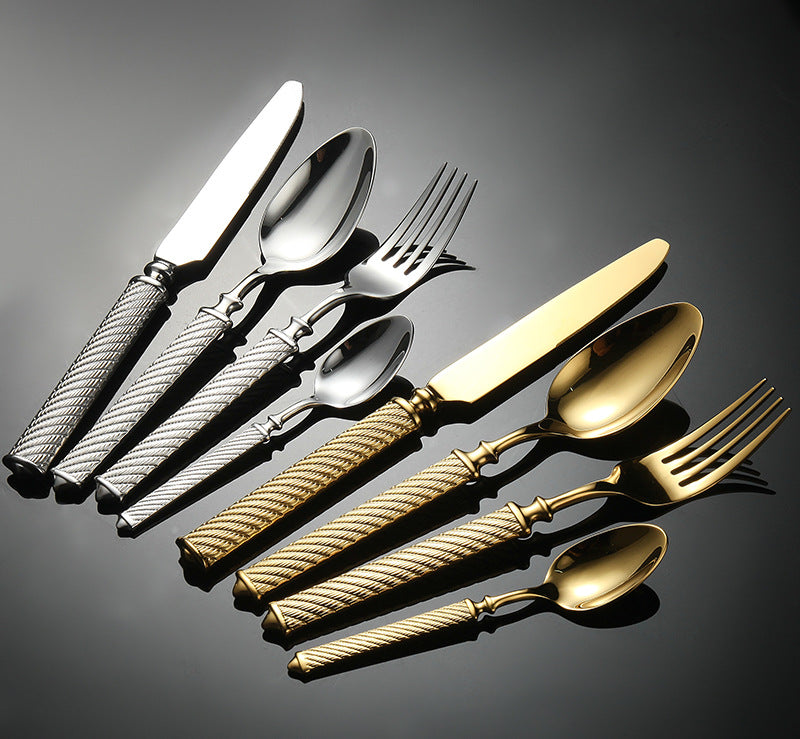 Roman Rope 304 Stainless Steel Cutlery Set Hotel Western-Style Cutlery High-End Heavy Feel Steak Knife-Letifly Lights and Decor
