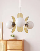 Retro glass globe chandelier with amber panels mid-century modern dining room light