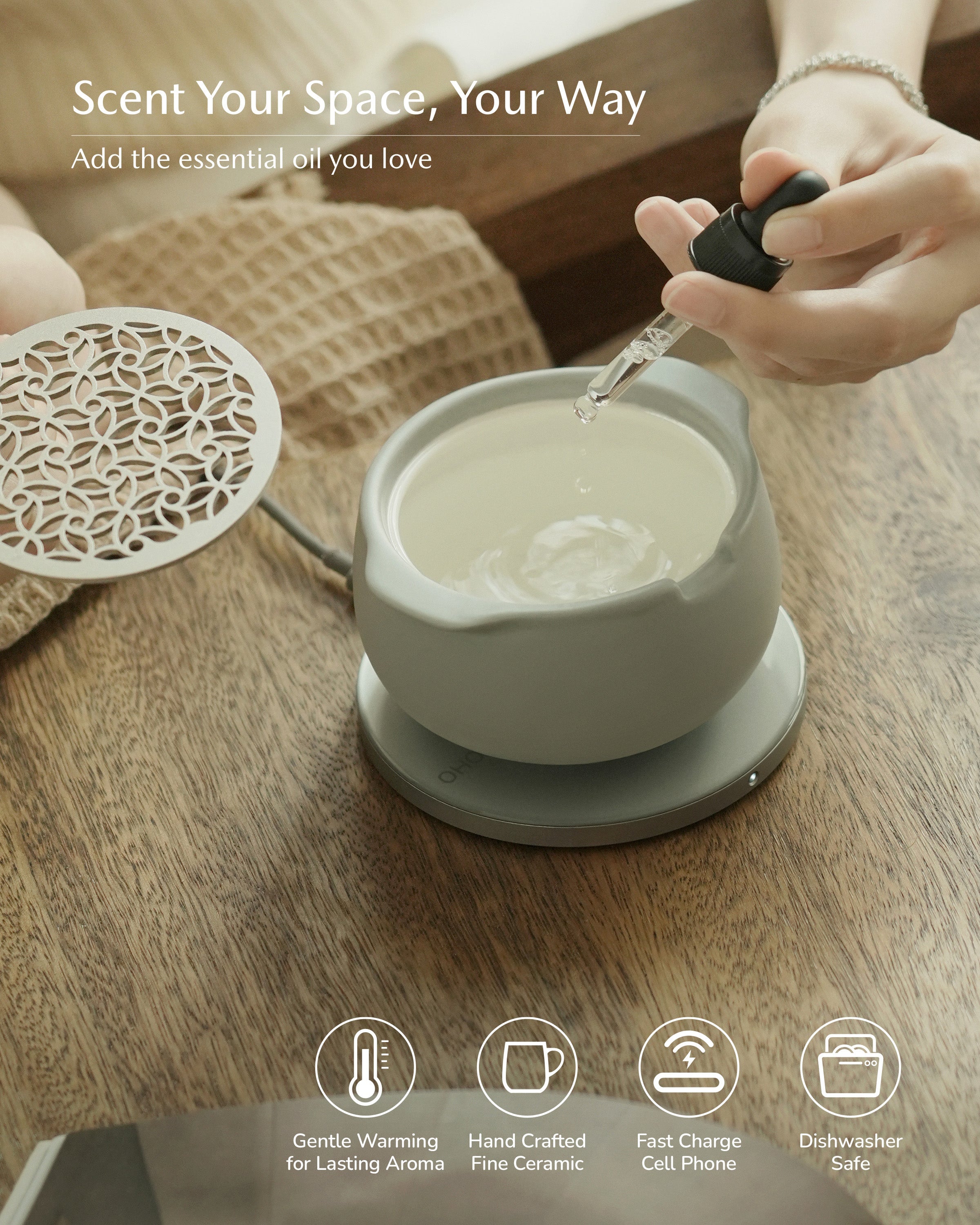 Jun Self-heating Diffuser Set - Soft Gray-Letifly Lights and Decor