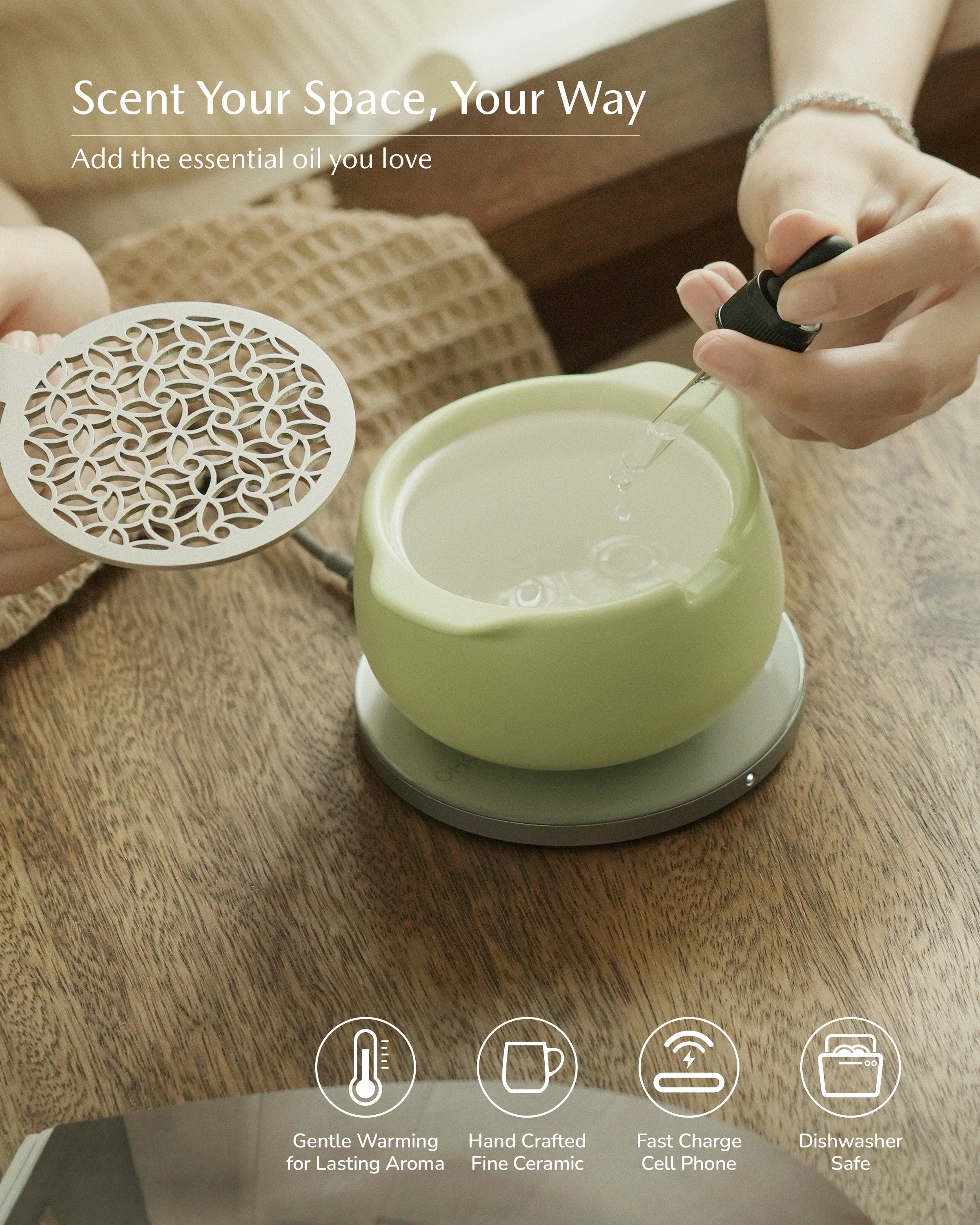 Jun Self-heating Diffuser Set - Verde Green-Letifly Lights and Decor
