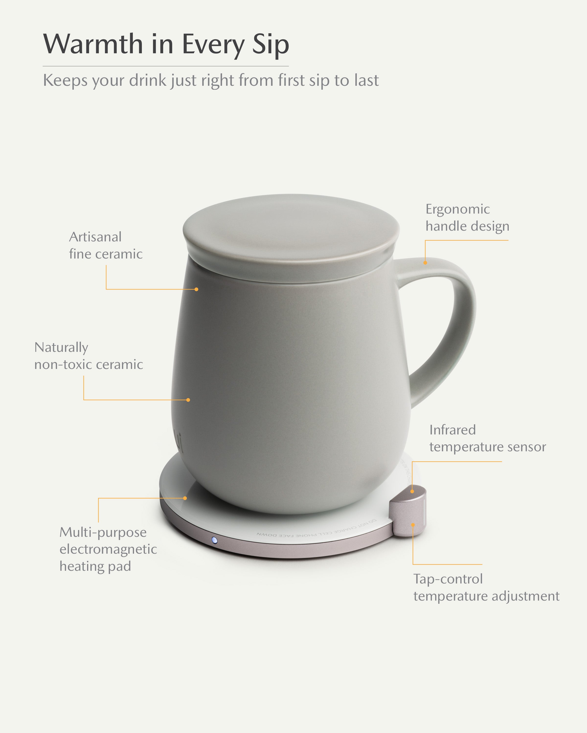 Ui Self-heating Mug Set - Soft Gray-Letifly Lights and Decor