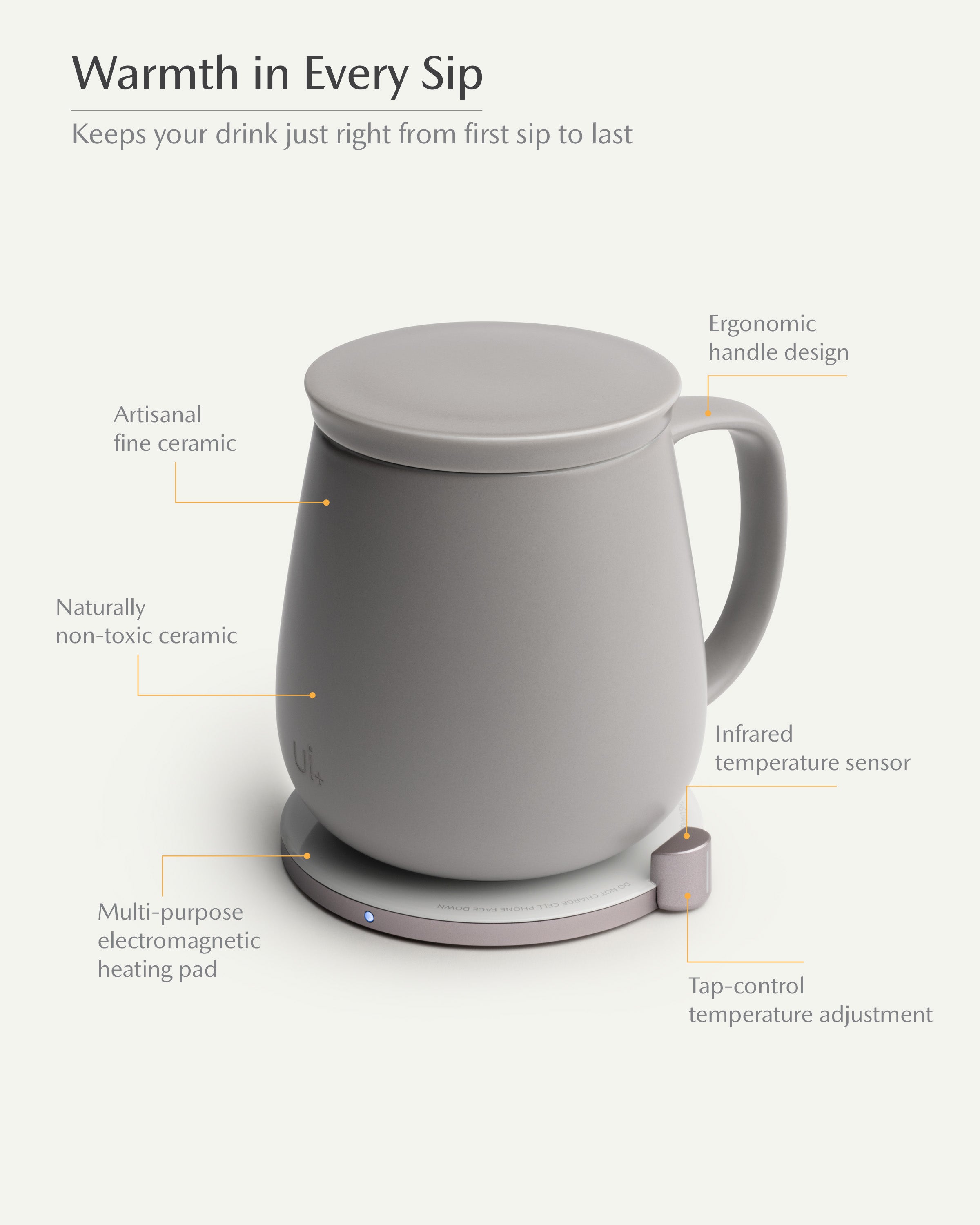 Ui+ Self-heating Mug Set - Soft Gray-Letifly Lights and Decor
