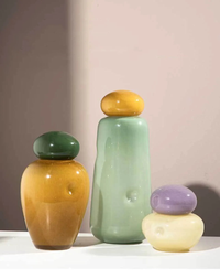 Elliptical Colored Pebble Stone Glass Vase
