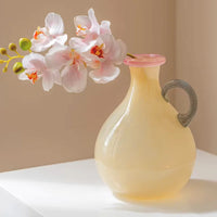 Handblown Glass Vase Colorful Dual Tone Spout Handle Pedestal Decorative Home Accent