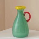 Handblown Glass Vase Colorful Dual Tone Spout Handle Pedestal Decorative Home Accent