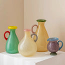 Handblown Glass Vase Colorful Dual Tone Spout Handle Pedestal Decorative Home Accent