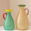 Handblown Glass Vase Colorful Dual Tone Spout Handle Pedestal Decorative Home Accent