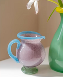 Handblown Glass Vase Colorful Dual Tone Spout Handle Pedestal Decorative Home Accent