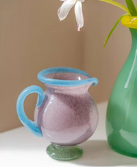 Handblown Glass Vase Colorful Dual Tone Spout Handle Pedestal Decorative Home Accent