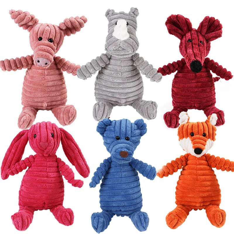 Plush Squeaky Dog Toy corduroy fleece 25 cm with built-in squeaker reinforced stitching