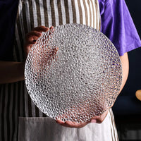 Elegant embossed round dinner plate for serving textured clear plate