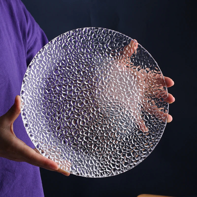 Elegant embossed round dinner plate for serving textured clear plate